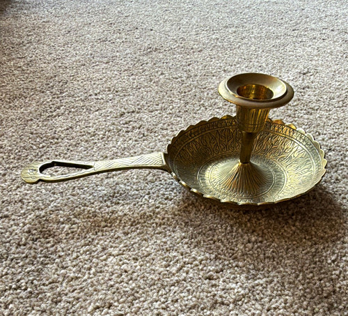 Engraved brass chamberstick - engraved,