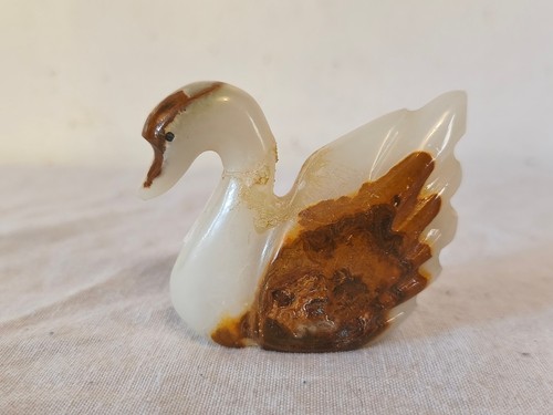 Small stone swan figurine - stone,