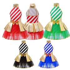 Kids Girls Christmas Striped Print Dress Festival Tutu Skirts Princess Ballet