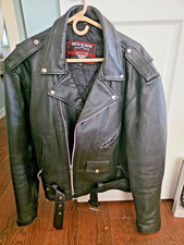 Vintage Interstate Black Leather Coat Jacket Size 48 Made for the Long Haul LN
