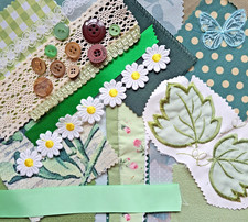Green Fabric Scrap Bundle:  Slow Stitch, Junk Journal Collage Scrapbooking Gift