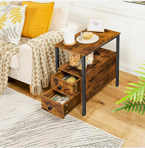 Rustic brown black bedside - brown,