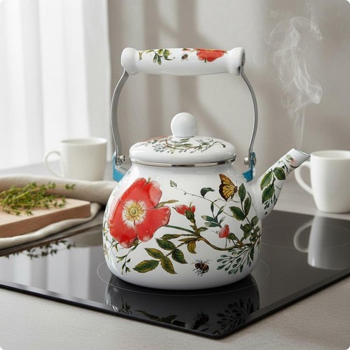 Enamel kettle retro floral - enamel,