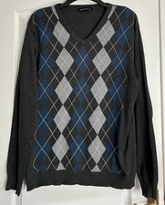Cedar Wood State Mens Dark Grey Argyle Diamond Patterned Front Jumper Size XL