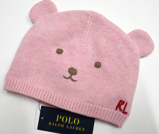 Polo Ralph Lauren girls pink bear hat age 1 - 2 years NEW winter beanie