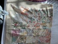 Vintage Handmade Patchwork Cotton  Throw Bedcover Lace 65” x 32” New WOT