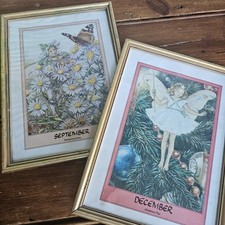 Set of 2 Vintage Flower Fairies Prints Botanical Illustration SEPTEMBER DECEMBER