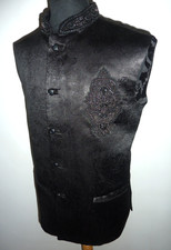 Men's Floral Embroidered Black Waistcoat Vest Groom Wedding Party Suit 44