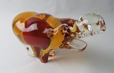 Vintage Large Handcrafted Amber Murano Glass Hippo Sculpture