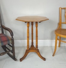 Octagonal Tilt Top Table Tripod Turned Light Oak With Glass Top 