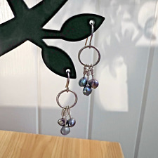 Grey Seed Pearls Drop Dangling Earrings Silver Tone Hooks *bnwot handmade