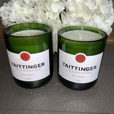 2 x Green Taittinger Champagne bottle candle Vanilla & coconut fragrance
