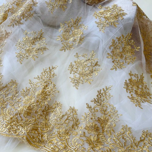 Gold lace fabric - fabric, corded