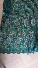 6 Yards French Lace Fabric Material With Sequins. Emerald Green