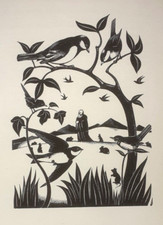 GIBBINGS Bird Rabbit Mouse Print of a Woodcut Woodblock Engraving Art C1934
