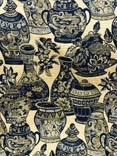 Gold Navy Oriental Floral Vase