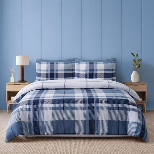 Blue check reversible duvet - check,
