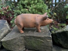 Cast Iron Rusty Pig Piglet - Metal Garden Ornament Sculpture Garden Decoration