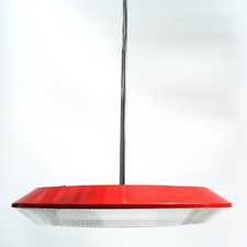 Vintage 1960-70s Novalux Italy huge orange metal pendant ceiling lamp • ⌀ 49cm