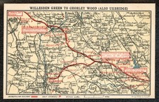 Metropolitan Railway London Underground Official Postcard Map Willesden-Chorleyw