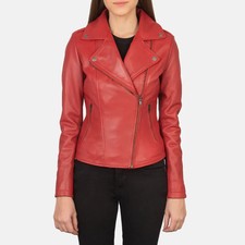 Women's Red Real Leather Biker