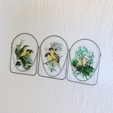 Vintage Glass Hanging Decorations, Bird Printed Glass Arch Panels Window Decor