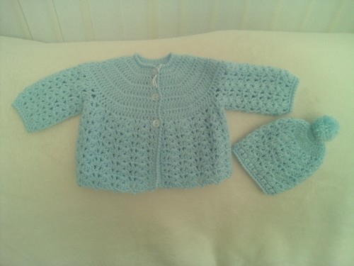 Hand crochet blue matinee coat - matinee,