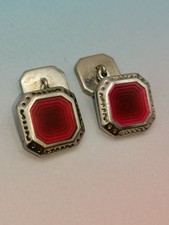 Vintage Thomas Pink Silver Toned Enamel Cufflinks
