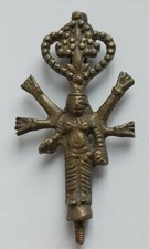 Antique Indian Hindu Goddess Kali Eastern Bihar Cast Brass Helmet Finial ? Army