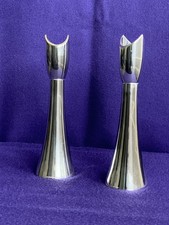 Silver Plate Candlesticks, pair, by Grenadier England, vintage modernist style. 