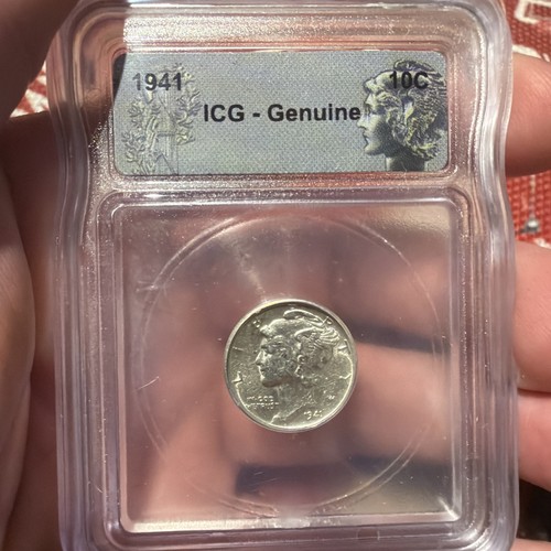 1941 mercury dime icg genuine - icg,
