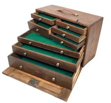 Antique Wooden Large Engineers Toolbox / Tool Box Collectors Cabinet by Neslein