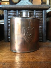Antique Solid Copper Tea Caddy By JS&S Joseph Sankey Crescent Moon Hip Flask