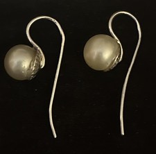 Antique Edwardian Sterling Silver Round Pearl Earrings Ladies Christmas Gift