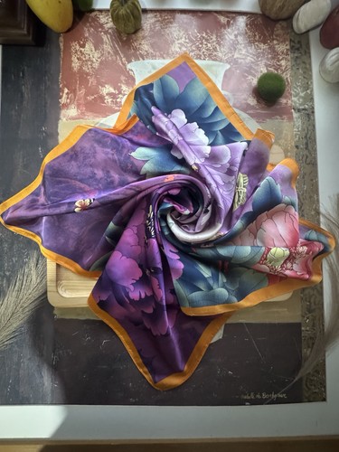 Purple floral silky - floral, scarf