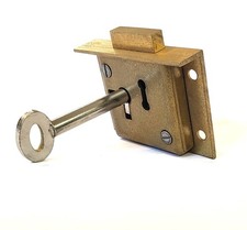 Solid brass L.H. cut cupboard door drawer till lock key furniture restoration 2"