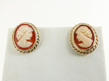 9ct Gold Cameo Earrings Studs Butterfly 13mm Hallmarked with gift box