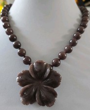 Qvc Lola Rose Brown Glass Beaded Necklace With Floral Centre (See Desc)