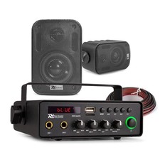 12V Powered Outdoor Music System - 2x BGO30 3" Black Speakers, Weatherproof