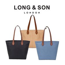LONG&SON Women PU Shopper Handbag plain style with contrast top Handle 288-1 UK