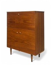 RETRO TEAK DRINKS CABINET RECORD CABINET MULTI FUNCTIONAL MIRRORED INTERIOR