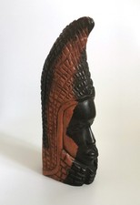 Vintage African Wood Carved Statue Tribal Folk Art Head Bust Solid Wood 