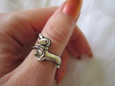 Mini Dachshund ring heart sterling silver women pre loved