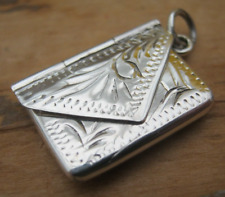 A Miniature Novelty Solid Silver Charm Envelope Case Stamp Holder Bright Cut