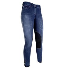 Ladies Denim Jodhpur Breeches Knee Patch Equestrian Riding Dressage Tight Pants