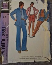 Vintage Mens Trousers Shorts Jacket Sewing Pattern Mccalls 3581 Size 42