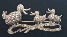 Vintage Continental Silver 800 Marked Marcasite 3 Ducks Brooch (T987)
