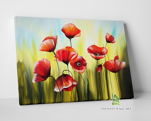 Red poppies flowers canvas art - red,