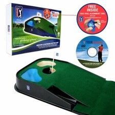 PGA TOUR Outdoor and Indoor Putting Mat Golf Hole Water Bunker Returns Golf Ball