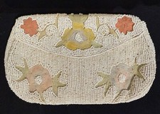 Vintage 1930's Belgian White Micro Bead + Pastel Tapestry Cosmetic Purse Popper